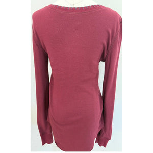 Free People Fair Isle Embroidered Burgundy Waffle Knit Henley Thermal Top