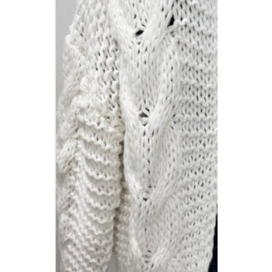 En Crème Boho Cream Chunky Cable Knit Hooded Cardigan Sweater L NEW