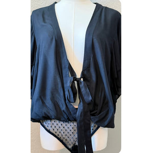 Free People Call Me Later Black Blouson Bodysuit Large