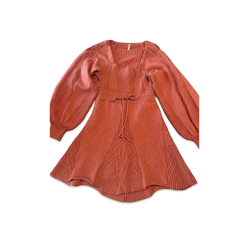 Free People Medium Emmaline Cable Knit Mini Sweater Dress Cinnamon