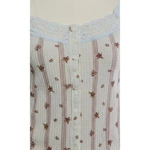 Free People Small Let's Party Cardi Floral Lace Trim Cotton Waffle Knit Top