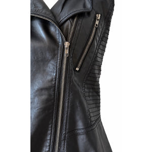 Hem & Thread Black Vegan Leather Moto Detachable Hood Biker Boho Vest Medium NWOT