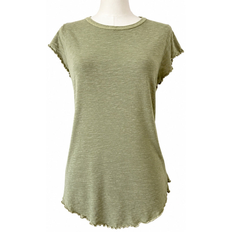 Free People We The Free Be My Baby Tee Palm Green Lettuce Edge 100% Cotton Large Like New
