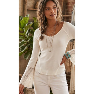 Free People Juliet Ivory Lace Cuff With Lace- Up Detail Thermal Top Medium