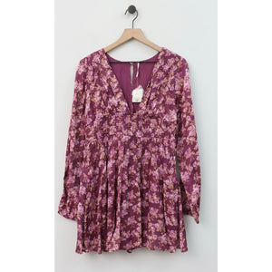 Free People Medium Keep You Smocked Floral Mini Dress Berry Combo Boho