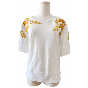 Maeve by Anthropologie Vineland Embroidered Sweatshirt Ivory Gold Medium