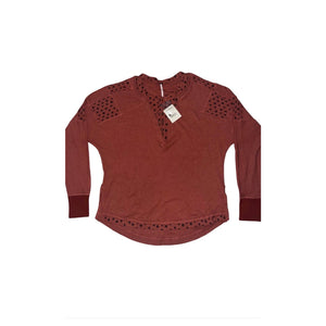 Free People Medium Heart to Heart Henley Top Brick Path NWT