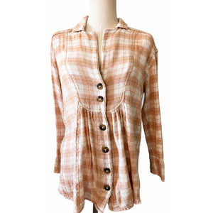 Free People Small All About The Feels Rose Plaid Buttondown Shirt