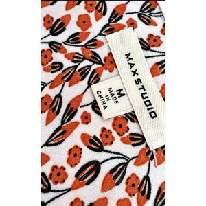 Max Studio Medium Floral Surplice High-Low Wrap Blouse Smocked Long Sleeve Orange Black