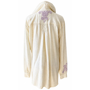 Free People Ivory Purple Small Embroidered Hooded Tunic Top Boho NWOT