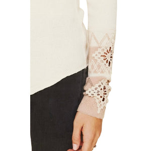 Free People Ivory/Cream Kombucha Crochet Cuff Thermal Knit Top