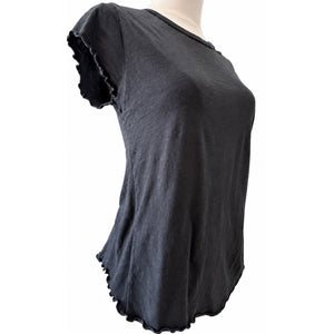 Free People We The Free Be My Baby Tee Black Lettuce Edge Cotton Large Like New