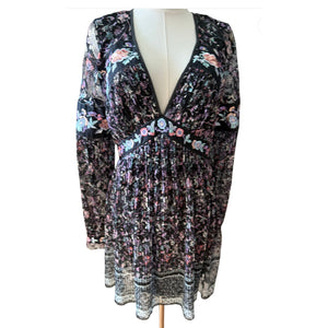 Free People Size 4 Cherry Blossom Embroidered Lace Mini Dress Whimsical Black