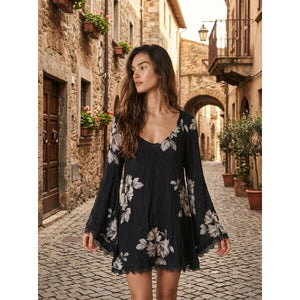 Free People Medium Jasmine Embroidered Mini Dress in Charcoal NWT