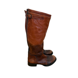 FREEBIRD BY STEVEN Roadey Distressed Leather Back Zip Riding Boots Cognac 38 (7-7.5) BRAND NEW