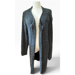 POL Clothing Plus Size Shaggy Eyelash Knit Long Duster Cardigan Charcoal Grey 2X