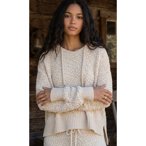 POL Clothing Cream Popcorn Knit Oversized Hoodie Top Large