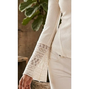 Free People Juliet Ivory Lace Cuff With Lace- Up Detail Thermal Top Medium
