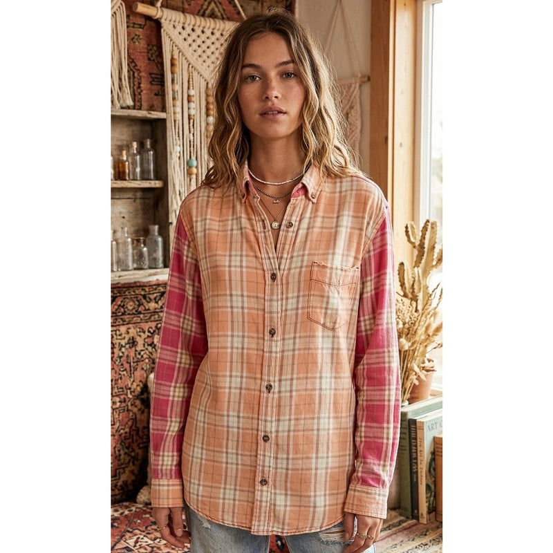 Vintage Cottagecore Upcycled Flannel Layering Boyfriend Plaid Shirt Large