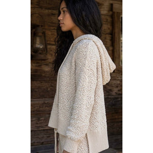 POL Clothing Cream Popcorn Knit Oversized Hoodie Top Large