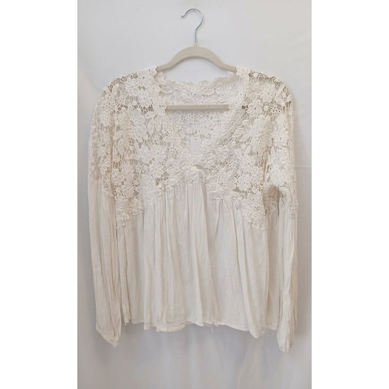 Free People Medium Lina Lace Top Ivory NWT