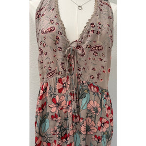 Angie Boho Floral and Paisley Mixed-Print Tiered Babydoll Tank Top Large Like New