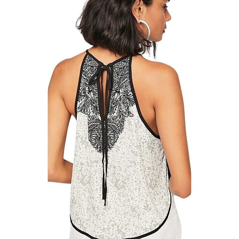 Free People Break Free White/Navy Tank Top Large Like New