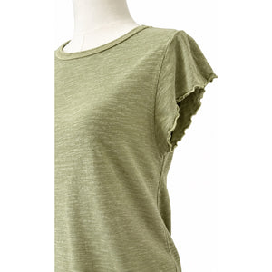 Free People We The Free Be My Baby Tee Palm Green Lettuce Edge 100% Cotton Large Like New