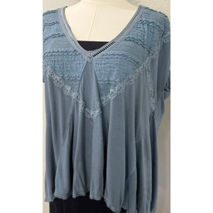 Free People Abigail Oversized Lace V-Neck Hi-Low Cap sleeve Blouse X-Small