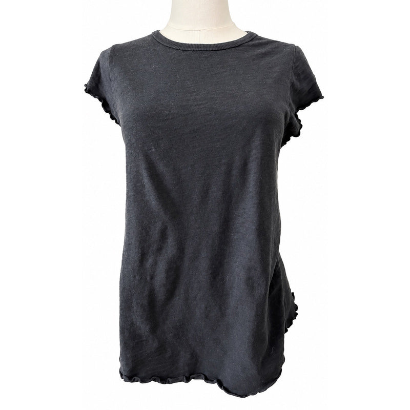 Free People We The Free Be My Baby Tee Black Lettuce Edge Cotton Large Like New