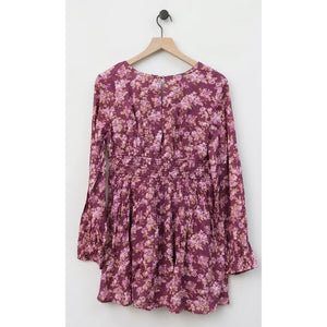 Free People Small Keep You Smocked Floral Mini Dress Berry Combo Boho