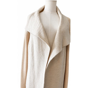 Umgee Cream Waterfall Open Front Mixed Knit Cardigan Sweater Large NWT