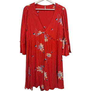 Free People Small Time On My Side Floral Wrap Dress Red Combo NWT