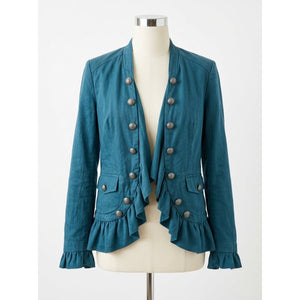Free People Small Ruffles Romance Military Jacket Billy Saddle Jade