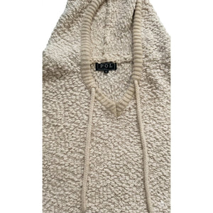 POL Clothing Cream Popcorn Knit Oversized Hoodie Top Large
