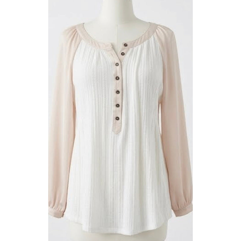 Anthropologie Meadow Rue Mixed Media Henley Top Medium