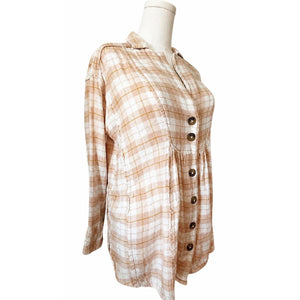 Free People Small All About The Feels Rose Plaid Buttondown Shirt