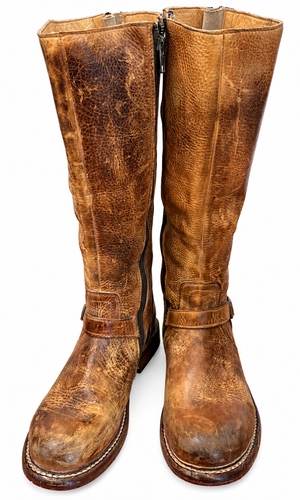 BED STU Glaye Handcrafted Distressed Leather Full Zip Tan Rustic Riding Boots 8.5 M PRISTINE NEW WO BOX