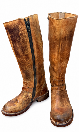 BED STU Glaye Handcrafted Distressed Leather Full Zip Tan Rustic Riding Boots 8.5 M PRISTINE NEW WO BOX
