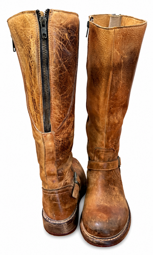 BED STU Glaye Handcrafted Distressed Leather Full Zip Tan Rustic Riding Boots 8.5 M PRISTINE NEW WO BOX