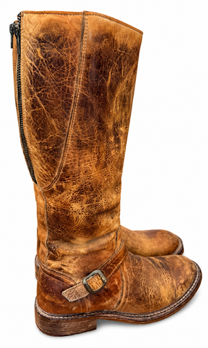 BED STU Glaye Handcrafted Distressed Leather Full Zip Tan Rustic Riding Boots 8.5 M PRISTINE NEW WO BOX