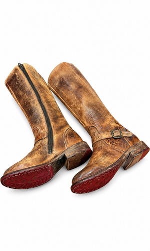 BED STU Glaye Handcrafted Distressed Leather Full Zip Tan Rustic Riding Boots 8.5 M PRISTINE NEW WO BOX