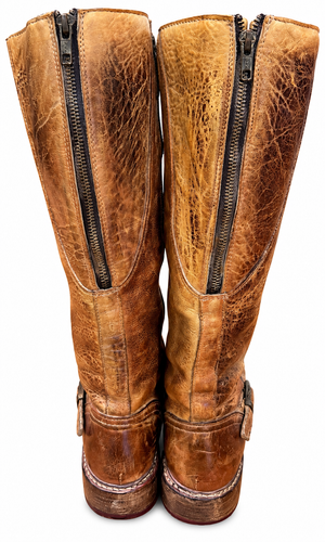 BED STU Glaye Handcrafted Distressed Leather Full Zip Tan Rustic Riding Boots 8.5 M PRISTINE NEW WO BOX