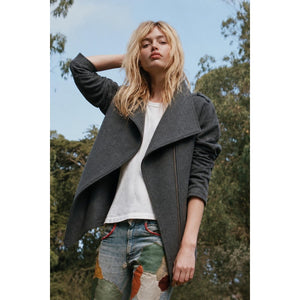 Hem & Thread Small Charcoal Grey Asymmetrical Full-Zip Moto Riding Jacket Fleece
