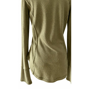 Free People Olive Green Textured Snap Henley Long Sleeve Top Large