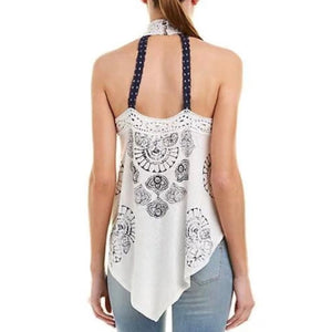 Free People Mandolin Aqua/White Crochet Halter Top Large