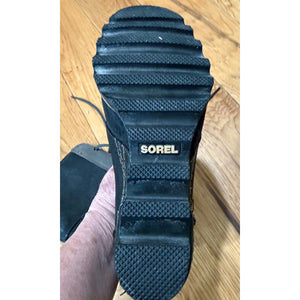 Sorel Cate The Great Black/Grey Suede Leather Lace Up Wedge Boot 8 NWT