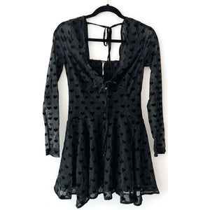 Free People Small Sway With Me Flocked Heart Mini Dress Black