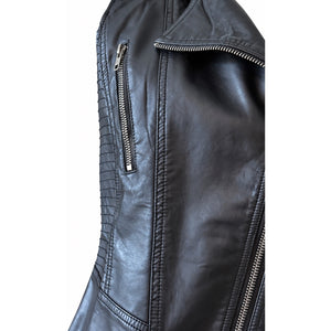 Hem & Thread Black Vegan Leather Moto Detachable Hood Biker Boho Vest Medium NWOT