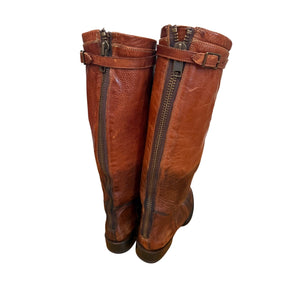 FREEBIRD BY STEVEN Roadey Distressed Leather Back Zip Riding Boots Cognac 38 (7-7.5) BRAND NEW